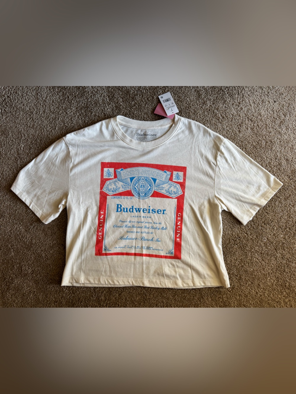 NWT Budweiser White Cropped Graphic Tee